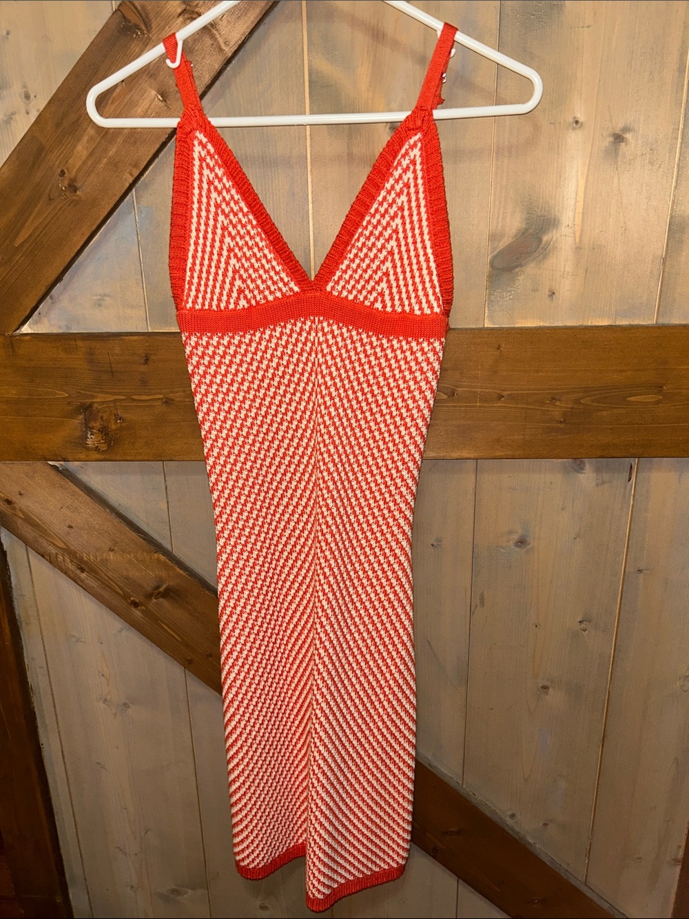 Sage Orange and Cream Chevron Knit V-Neck Tank